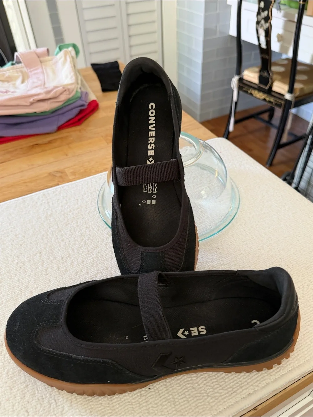 Converse Black Mary Jane Style Slip-On Flats with Gum Sole